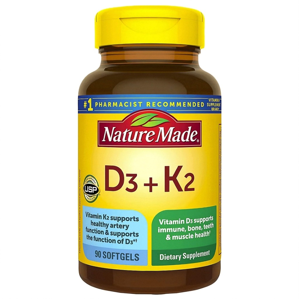 Nature Made Vitamin D3 K2 Supplement, 90 Softgels | Vitamin D 5000 IU (125 mcg) for Immune, Bone, Teeth and Muscle Health Support, 90 Day Supply