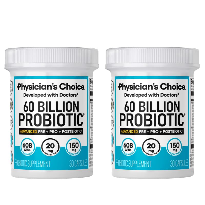 Physician's CHOICE 60 Billion Probiotic Advanced 3-in-1 30ct 2pk | Advanced Formula - 12 Strains + Postbiotic & Organic Prebiotics for Bloating, Mood, Sleep, Immune, Digestive & Gut Health