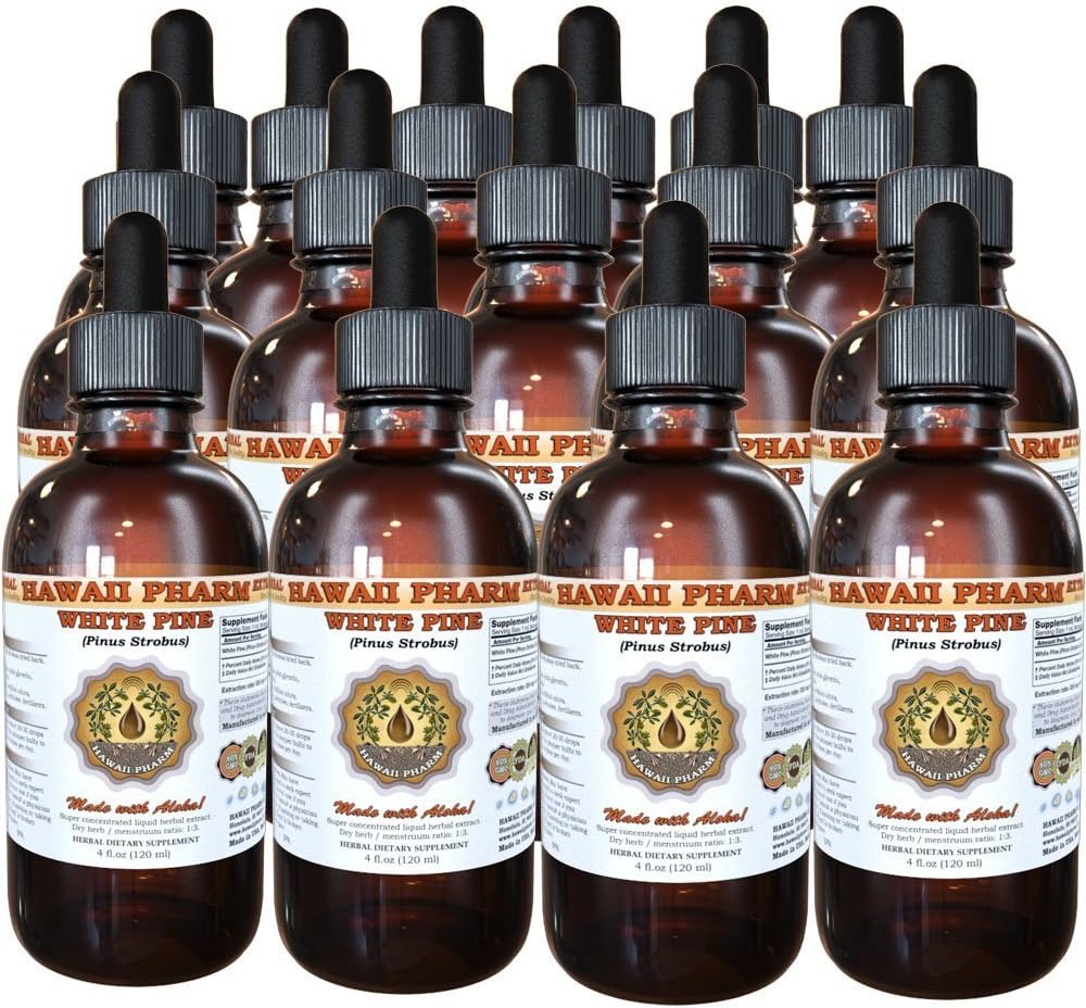 White Pine Liquid Extract, White Pine (Pinus Strobus) Bark Powder Tincture, Herbal Supplement, Hawaii Pharm, Made in USA, 15x4 fl.oz
