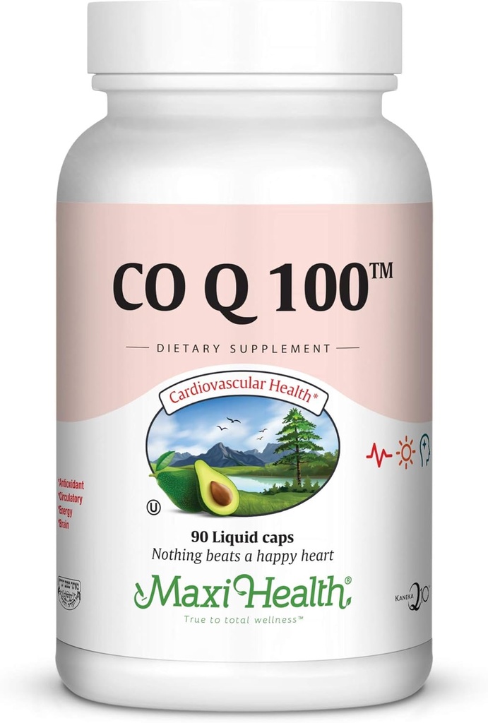 Maxi Health CO Q10 100mg - Coenzima Q10 Supliment - Heart Health - 90 capsule lichide - Kosher,LCQ