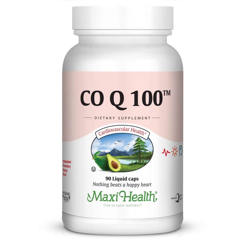 Maxi Health COQ10 100mg Capsules – 100mg Coenzyme Q10 for Heart & Energy Support – Kosher Certified CO Q 10 Supplement – Non-GMO and Gluten-Free Heart Health Supplements - 90 Liquid Capsules