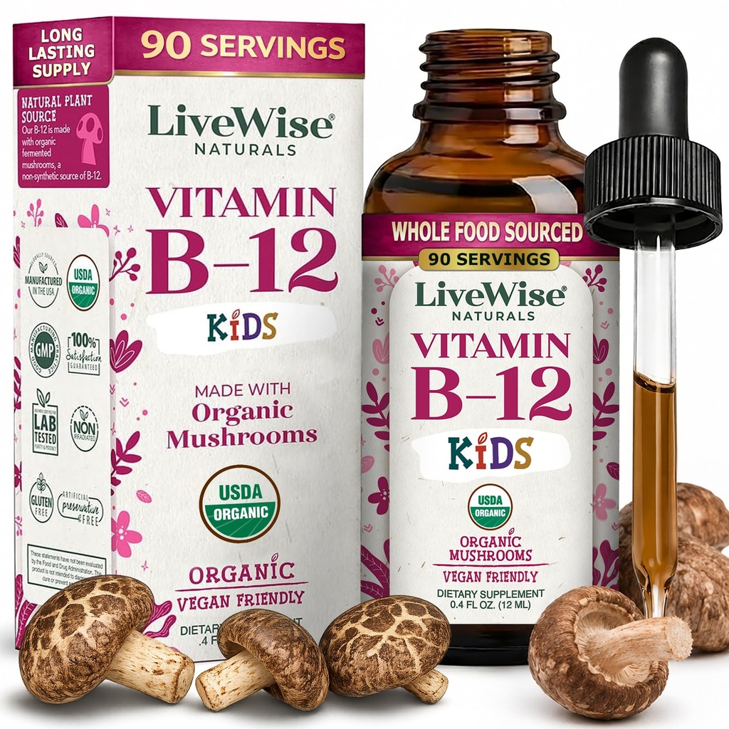 Vitamin B12 Liquid Drops for Kids, Toddlers & Children, Low Dose | B12 Vitamin Supplement, Vegan, Non-GMO, Gluten Free, Up to 90 Servings
