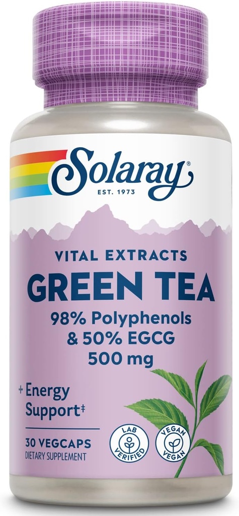 SOLARAY Гарантирана потентност Green Tea Leaf Extract Double Strength, Veg Cap (Btl-Plastic) 500mg  потенциална зелен чай Leaf Extract Double Strength, Veg Cap (Btl-Plastic) 500mg  по 30ct