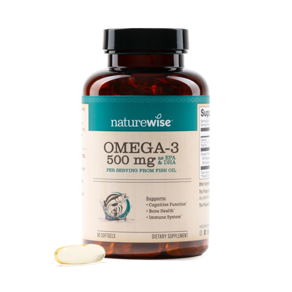 NatureWise Omega 3 Fish Oil - 500 mg per Pill - EPA & DHA - Immune Support, Brain Health & Optimal Wellness - Gluten and Soy Free, Non-GMO - 90 Softgels[3-Month Supply]
