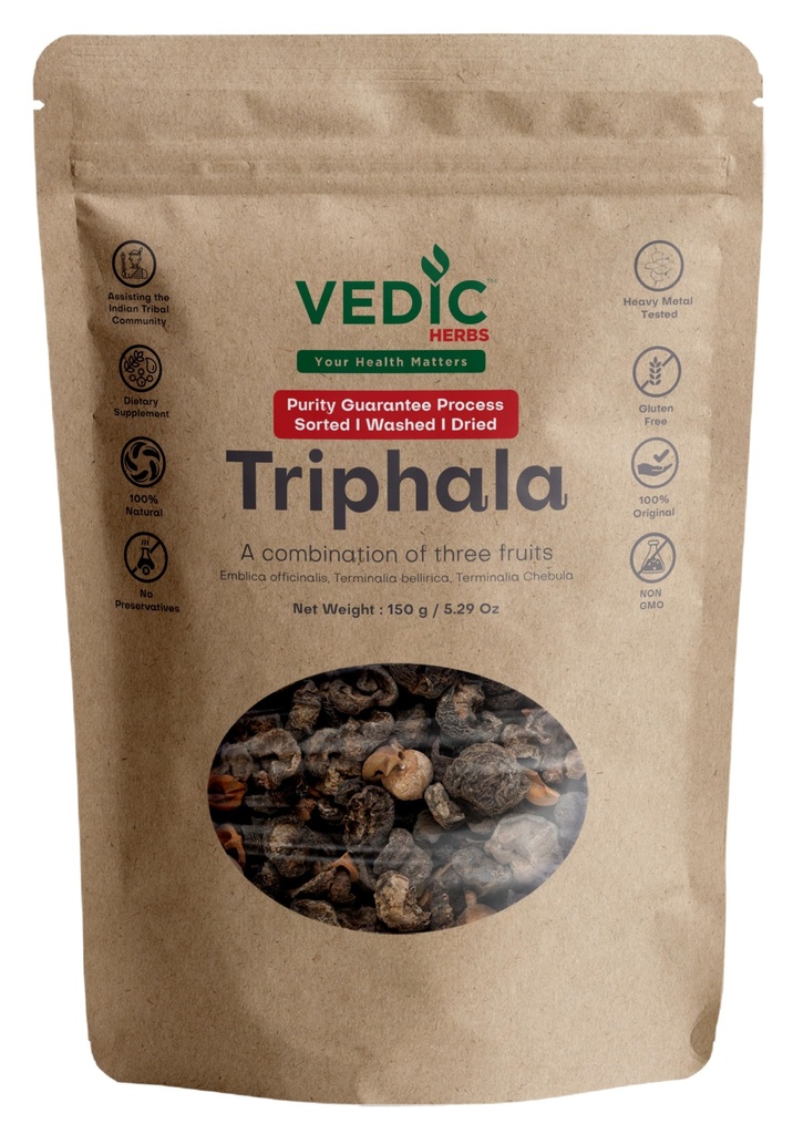 Vedic Herbs Triphala Herb Natural Ayurvedic Supplement, 150g/5.29 Oz, Gluten Free
