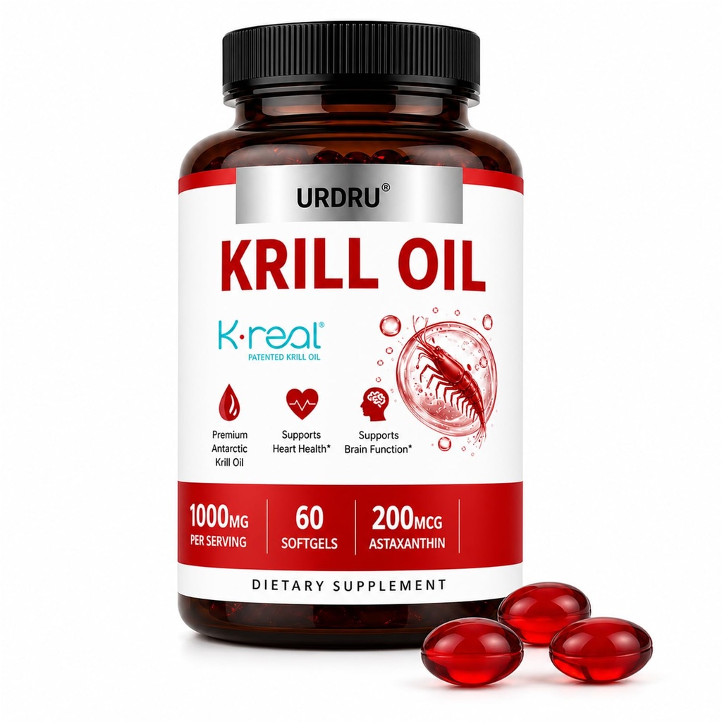Antarctic Krill Oil with K-Real® – 1000mg, 470mg Phospholipids, Omega-3 EPA & DHA with Astaxanthin – Supports Heart, Brain & Joint Health – No Fishy Aftertaste – 60 Softgels