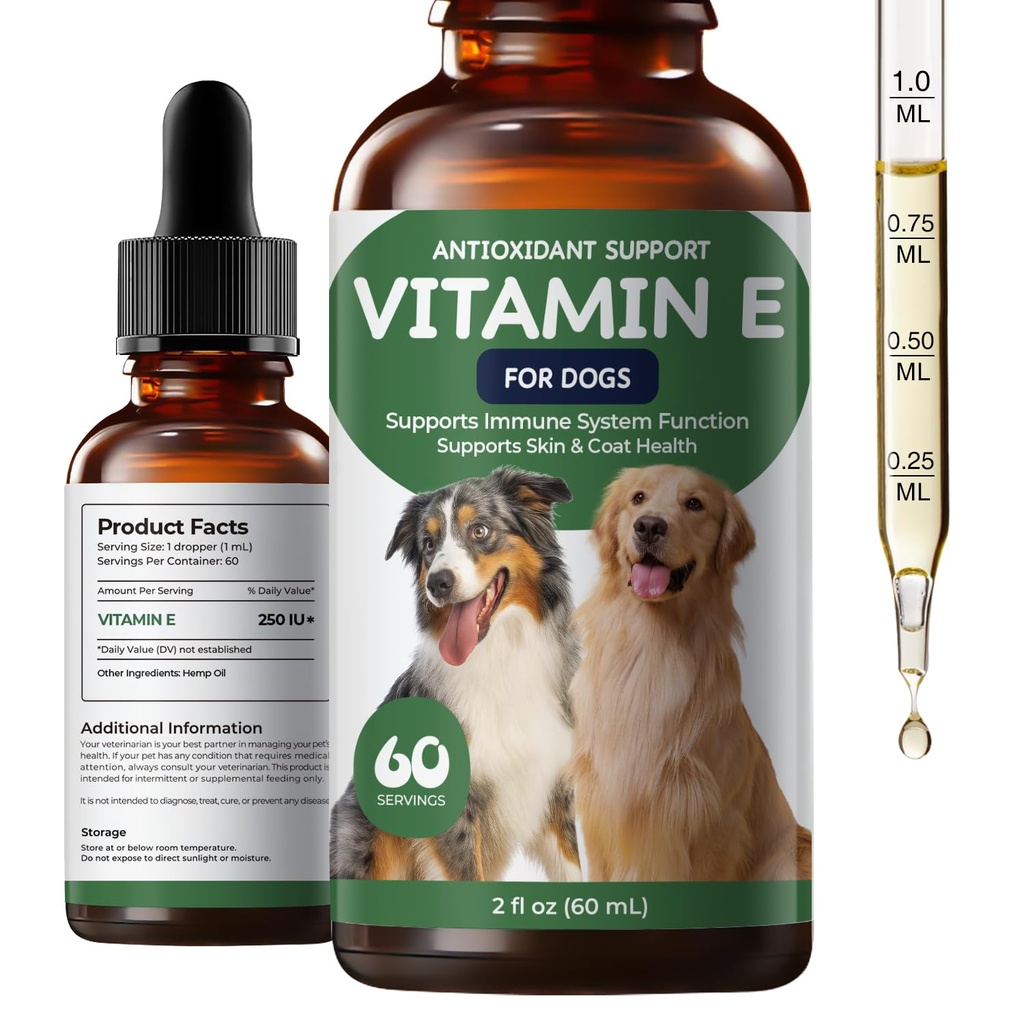 Vitamin E Liquid Supplement for Dogs, Daily Skin & Coat Nutrition Support | Oil Formula Supports Moisture Balance, Cellular Protection & Overall Canine Wellness, 2 fl oz