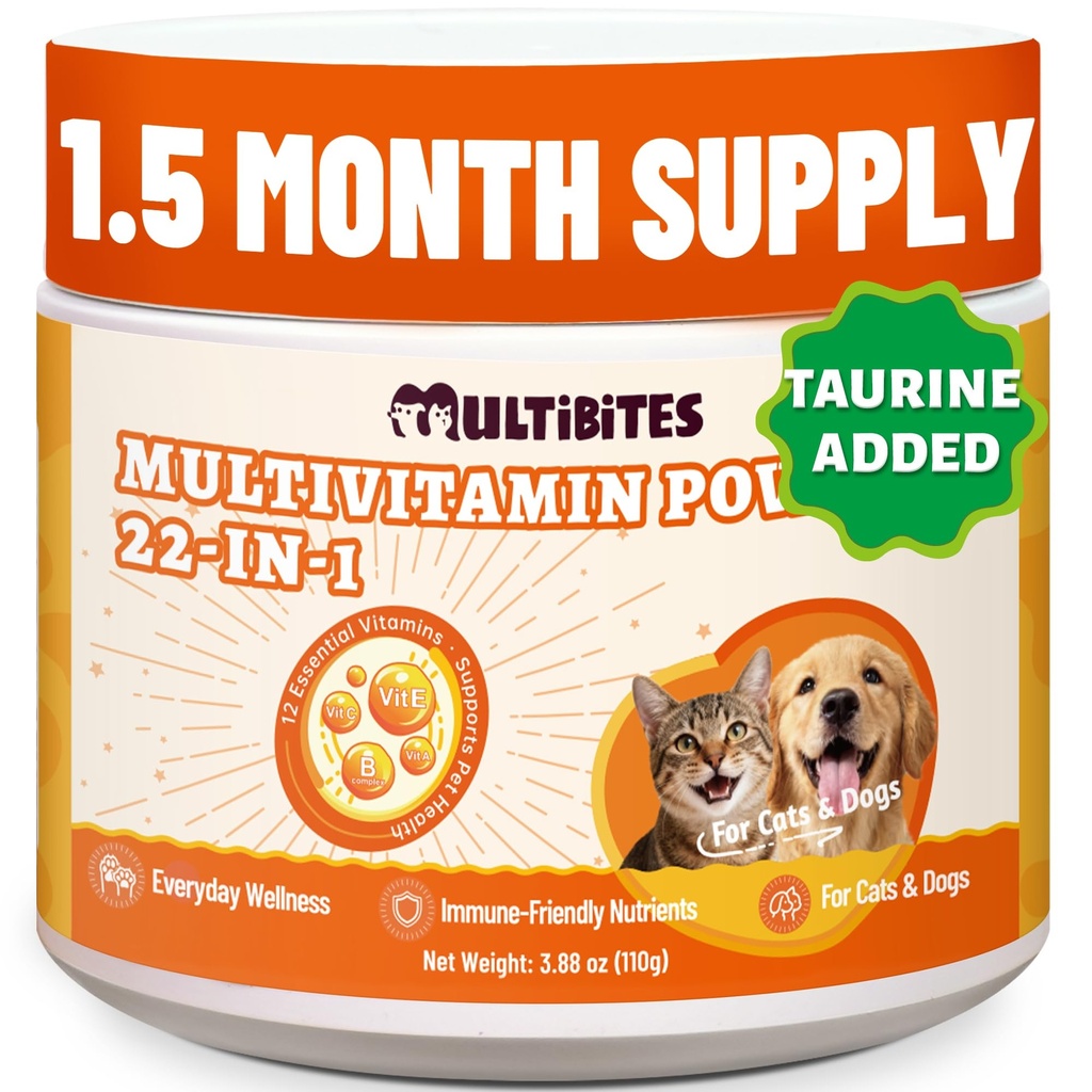 22-in-1 Vitamins Powder for Dogs & Cats - Chicken Flavor 3.88oz | All-in-One Multivitamin supplement for Dogs & Cats, Colostrum, Taurine - Itch Relief, Immune & Digestive Health Support