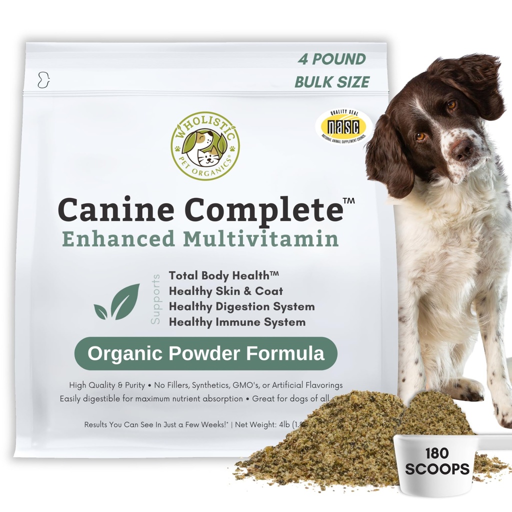 Organic Dog Vitamins, 4 Lb, 180 Scoops | Daily Dog Multivitamin with Prebiotics, Probiotics for Immune Support, Skin Coat, Digestion, & Joint Health - Canine Complete