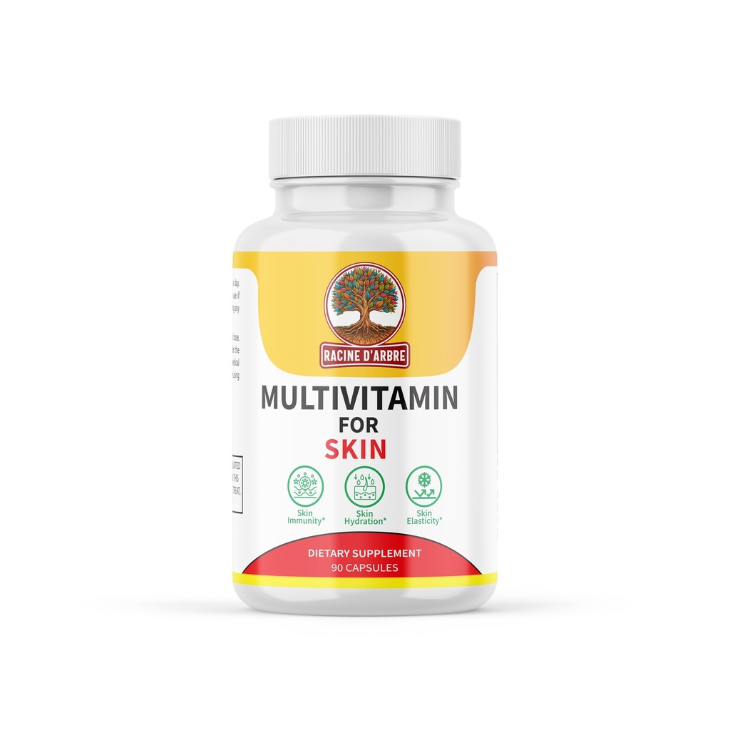 Racine D’ARBRE Multivitamin Skin Supplement – Hyaluronic Acid, Vitamin C, Selenium, Biotin, Zinc & Proline – Collagen, Hydration & Beauty Support – 90 Capsules