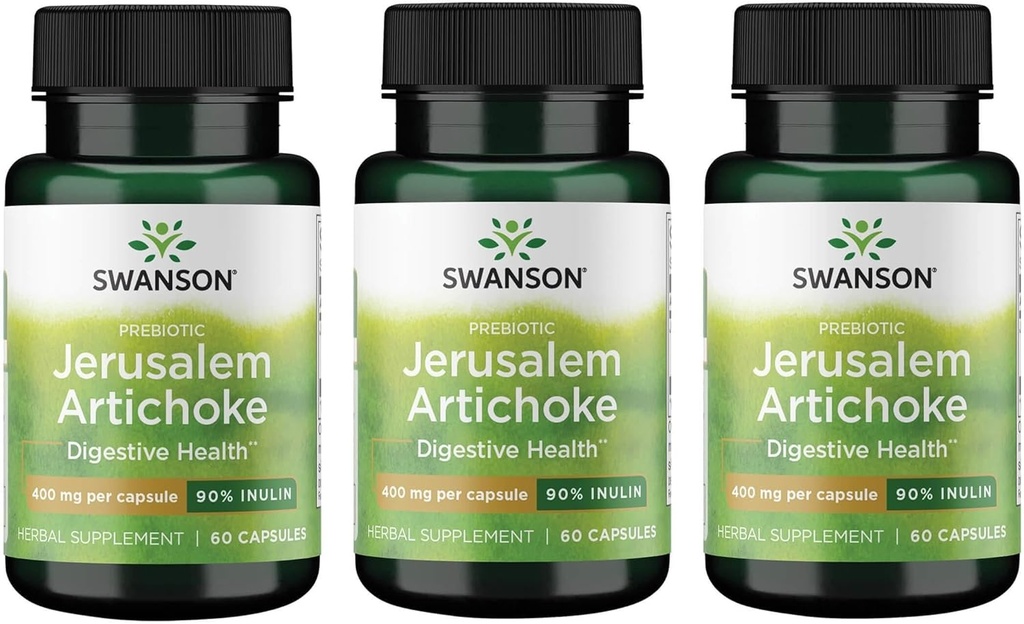 Swanson Prebiótica Xerusalén Artichoke - 90% Inulina 400 mg 60 Caps (3 Pack)