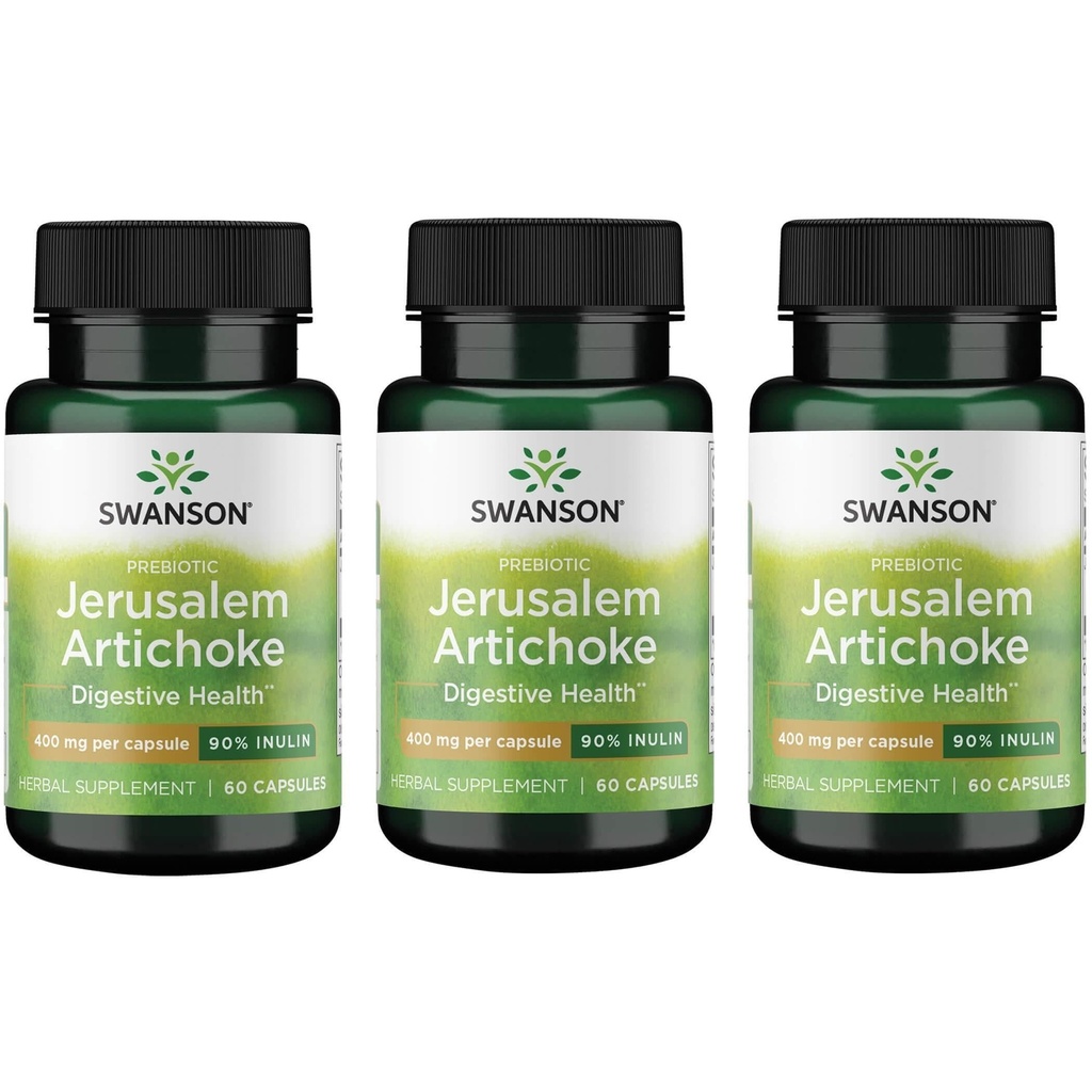Swanson Prebiotic Jerusalem Artichoke, 90% Inulin, 400 mg, 60 Caps, 3 Pack | Prebiotic Inulin to Help Support a Healthy Microbiome, 90% Inulin for Digestive Health, No Mixing Required