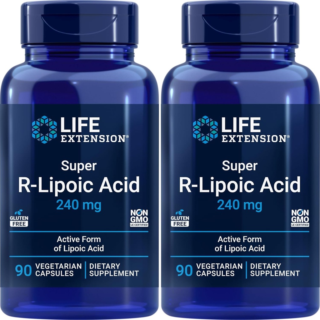 Extensão de Vida Ácido R-Lipoico Super 240mg, 90 Veg Cápsulas (Pacote de 2)