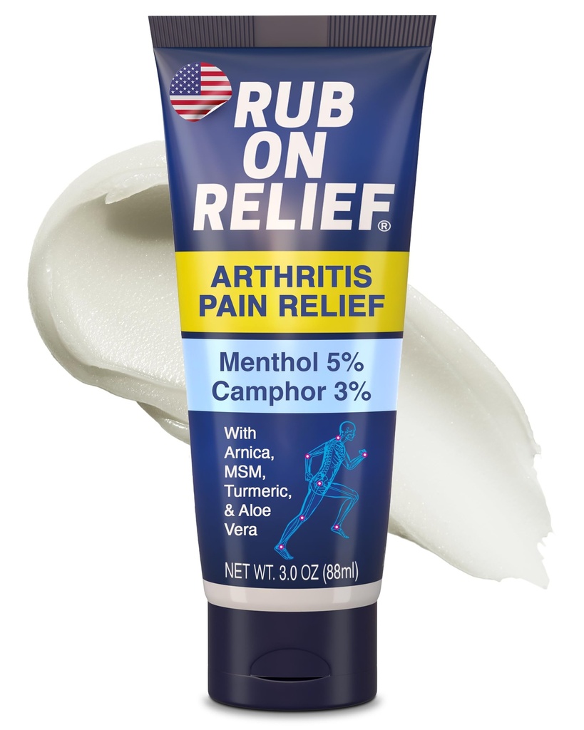 Arthritis Pain Relief Cream + Menthol, Camphor, Arnica, & MSM, 3oz (1 Pack) | 10-in-1 Topical Joint Pain Cream with Turmeric for Knees, Back, Neck, Hands, Foot, & Muscle Aches, Up to 8 Hours, Made in USA