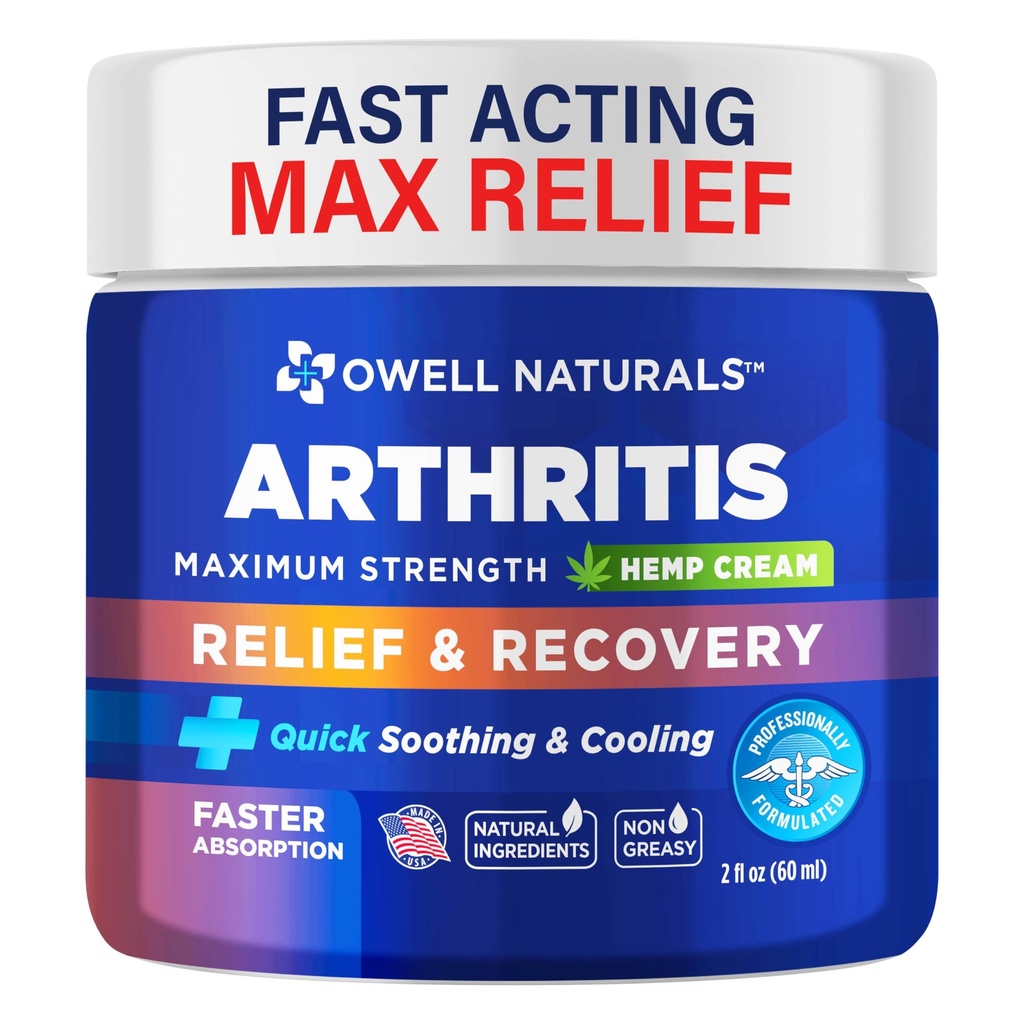 Owell Naturals Joint & Muscle Cream, Deep Penetrating, Maximum Strength Relief & Recovery for Joint & Muscles, Back, Knee, Legs, Hands, 2 Fl Oz