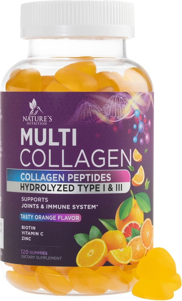 Collages Grickes amb 2500 mcg biotín - Hidroment Protetin Tipus I III Collage Apjecte C i Zinc - Implementació de pel cabell, pell, Nals, Tsty Orange Flavor - 120 Ggamery
