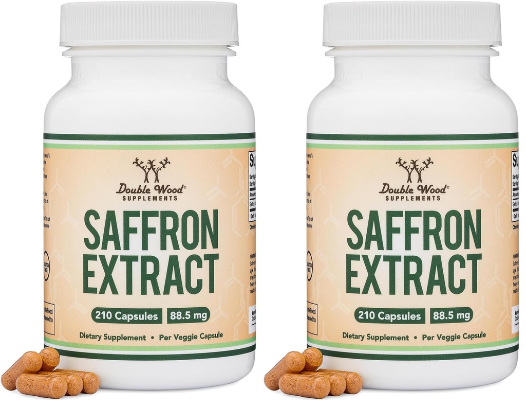 Saffron Supplement for Focus - Saffron Extract 88.5mg Vegan Capsules (210 Count) – Supports Focus and Vision, Including Retina and Lens – Herbal Dietary Supplement by Double Wood (Pack of 2)