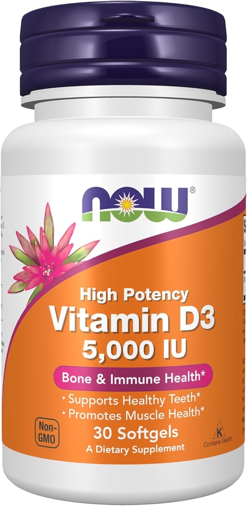 ملحقات الآن، Vitamin D3 5,000 IU, High Potency, Structural Support*, 30 Softgels