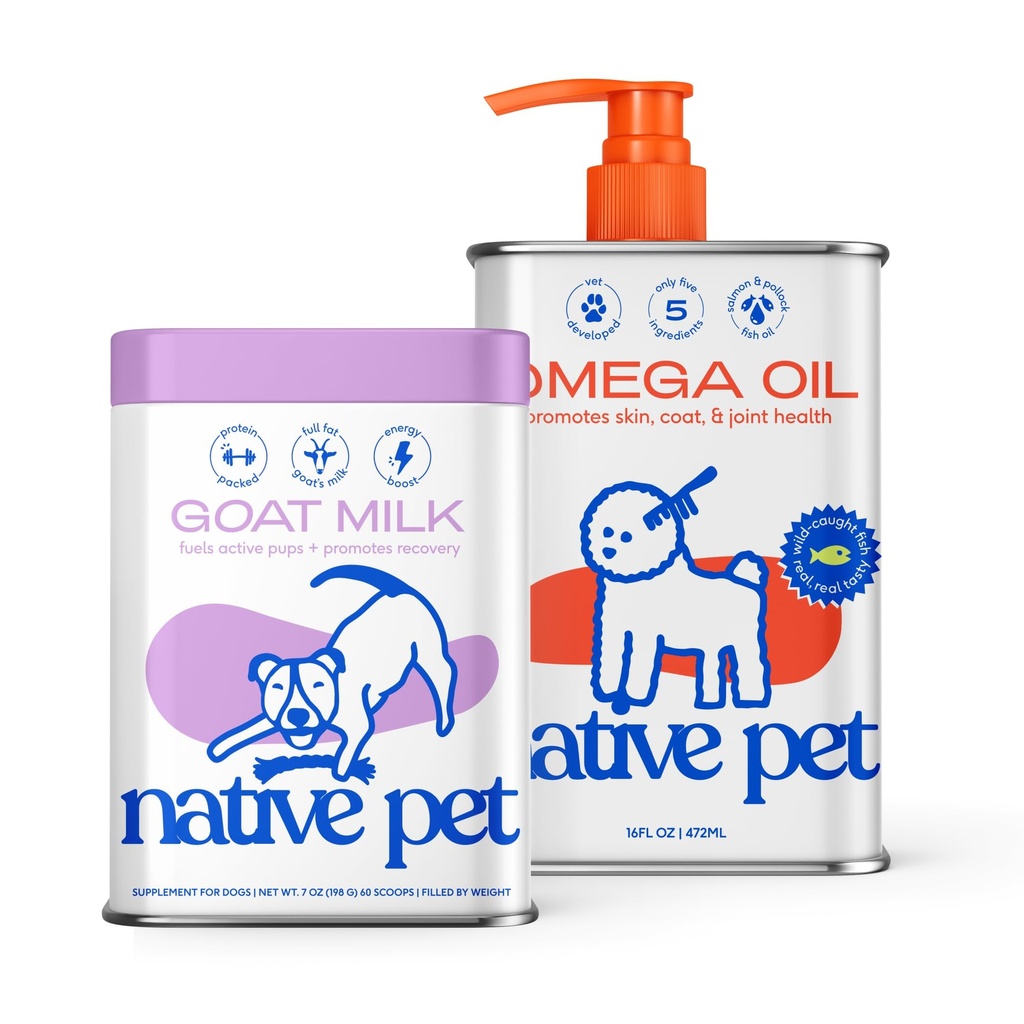 Native Pet Goat Milk Powder for Dogs (60 Scoops) & Omega 3 Fish Oil for Dogs (16 Oz.) - Organic Goat Milk Great Dog Food Additive for a Healthy Digestive System & Omega 3 Fish Oil