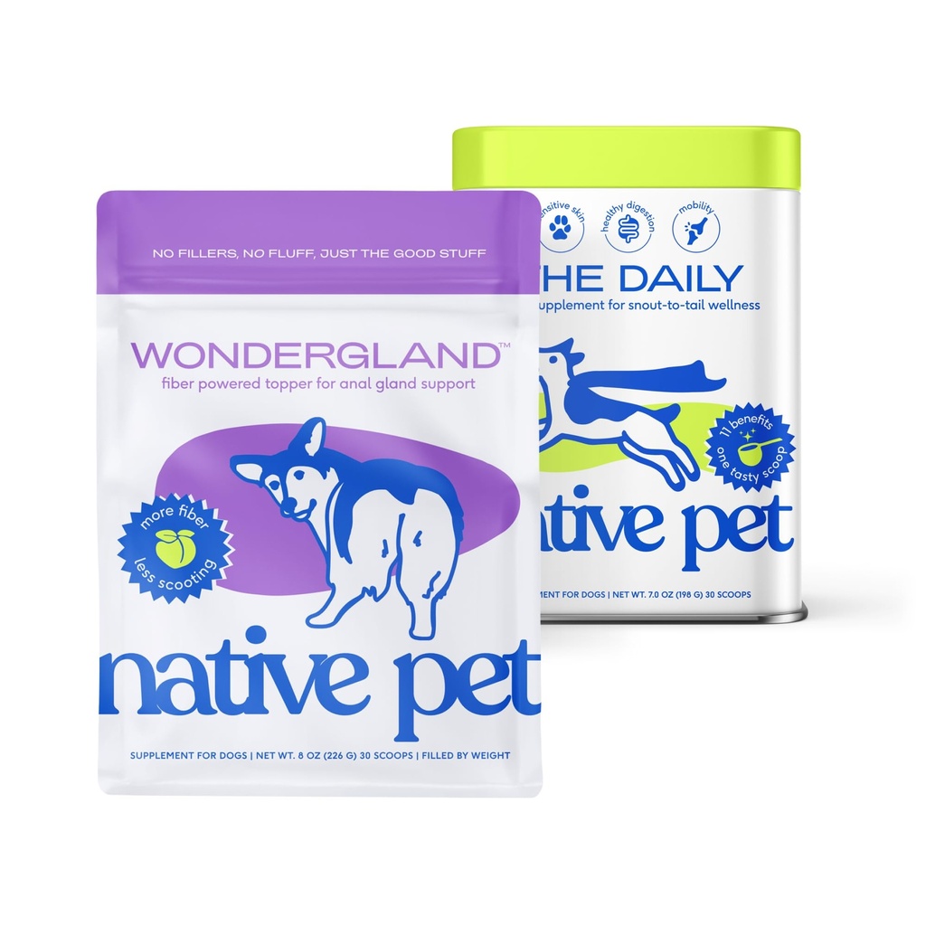 Native Pet WonderGland (30 Scoops) & The Daily Dog Supplement (30 Scoops) - Dog Anal Gland Treatment Prevent Scooting with All-Natural Organic Fiber & 11 in 1 Multivitamins