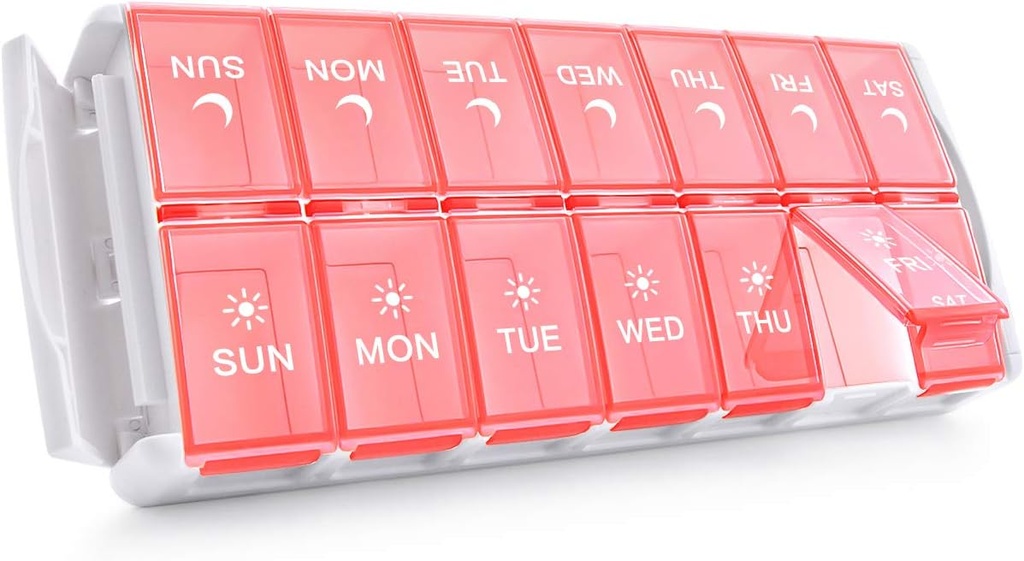 TookMag Weekly Medicine Pill Organizador 2 veces ao día, Easy Fill AM Pill Box, Large Capacity Quick-Refill 7 Day Pill Cases para pílulas / Vitamin / Aceite de peixe / Supplements (Rexistro de carga)