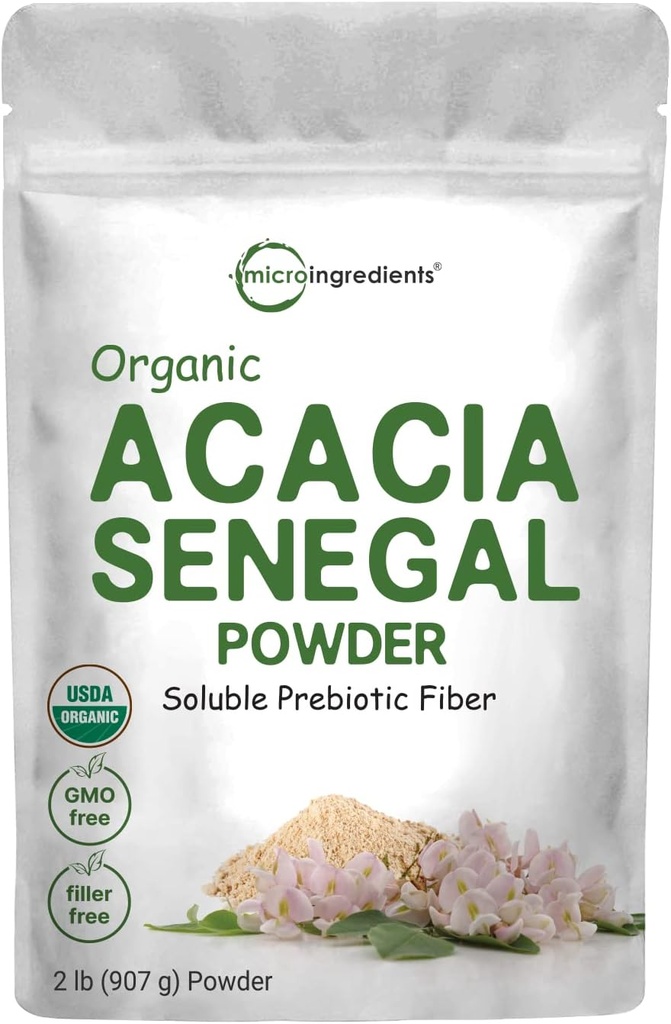 Micro Ingredientes Acacia Orgánica Senegal Fiber Powder, 2 lb peru Instant Soluble Fiber ← Prebiótico basado en plantas para Gut &amp; Digestive Health ← Non-GMO, Libre de gluten, Vegan