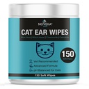 NOVEHA 150 PCs Cat Ear Wipes that Gently Clean & Soothe Sensitive Cat Ears; Soft Ear Cleaner for Removing Wax, Dirt & Odor; Alcohol-Free Ear Care with pH Balanced Formula; Unscented Grooming Care