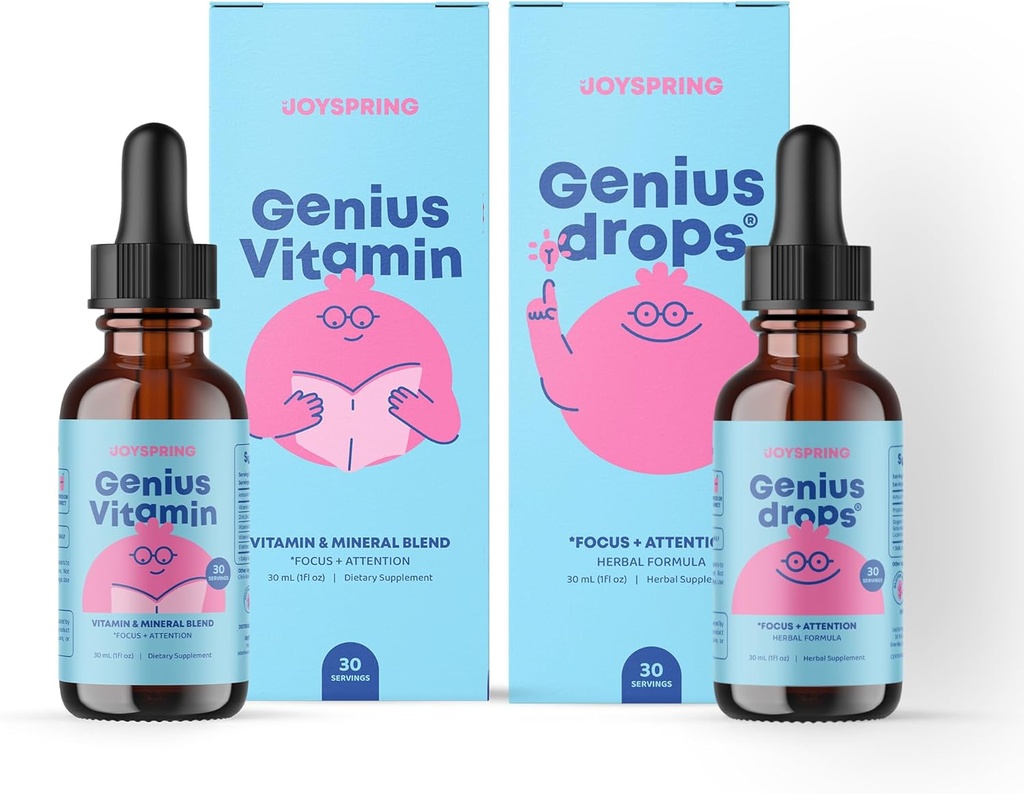 JoySpring Focus Support for Kids - Organic B9, B12, Cinko & Vitaminas C - Smegenų sveikata & Dėmesio Priedas vaikams