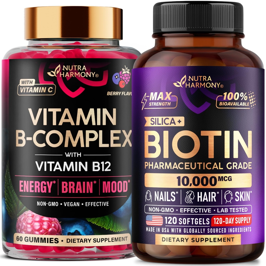 NUTRAHARMONY Vitamin B-Complex Gummies & Biotin with Silicon Softgels