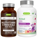 Multivitamin & Minerals for Men + Advanced Kids Multivitamin Gummy Vegan Bundle, with Methylated B-Vitamins, Vitamin A, C, D3 & E, Clean Label, 60 Tablets + 90 Berry Flavor Gummies, by Igennus