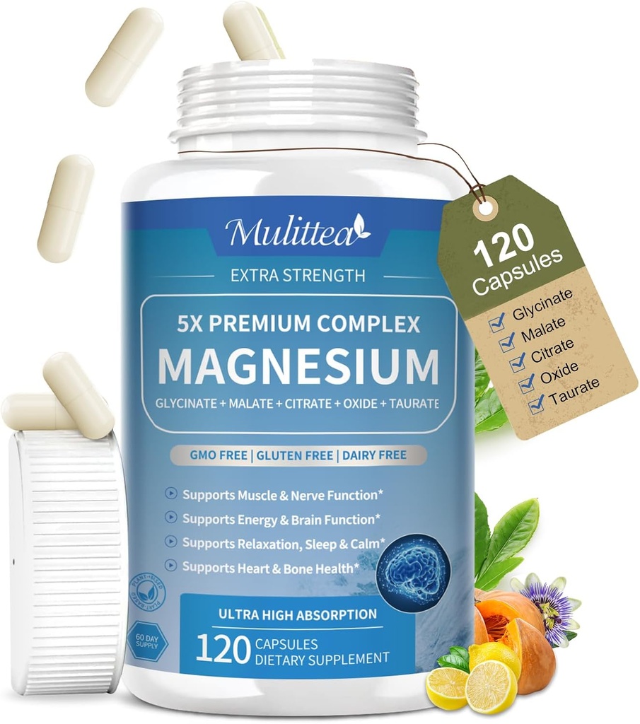 Magnesium Complex Chilated Magnesium Glysitane w/Matate, TLULTLE herballs for Preselp Party, Cortisol & Healalal Health, Gluten Free, GNVN, Not GMO, High Absorculation, Capsutions