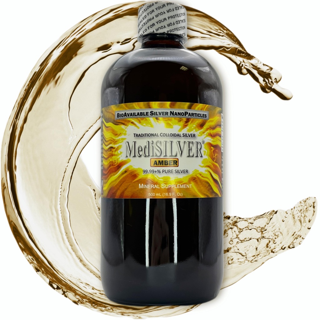 MediSILVER Amber Immunity Booster Traditional True Colloidal Silver AgNP Nutrient - 500 mL in Amber Glass Bottle