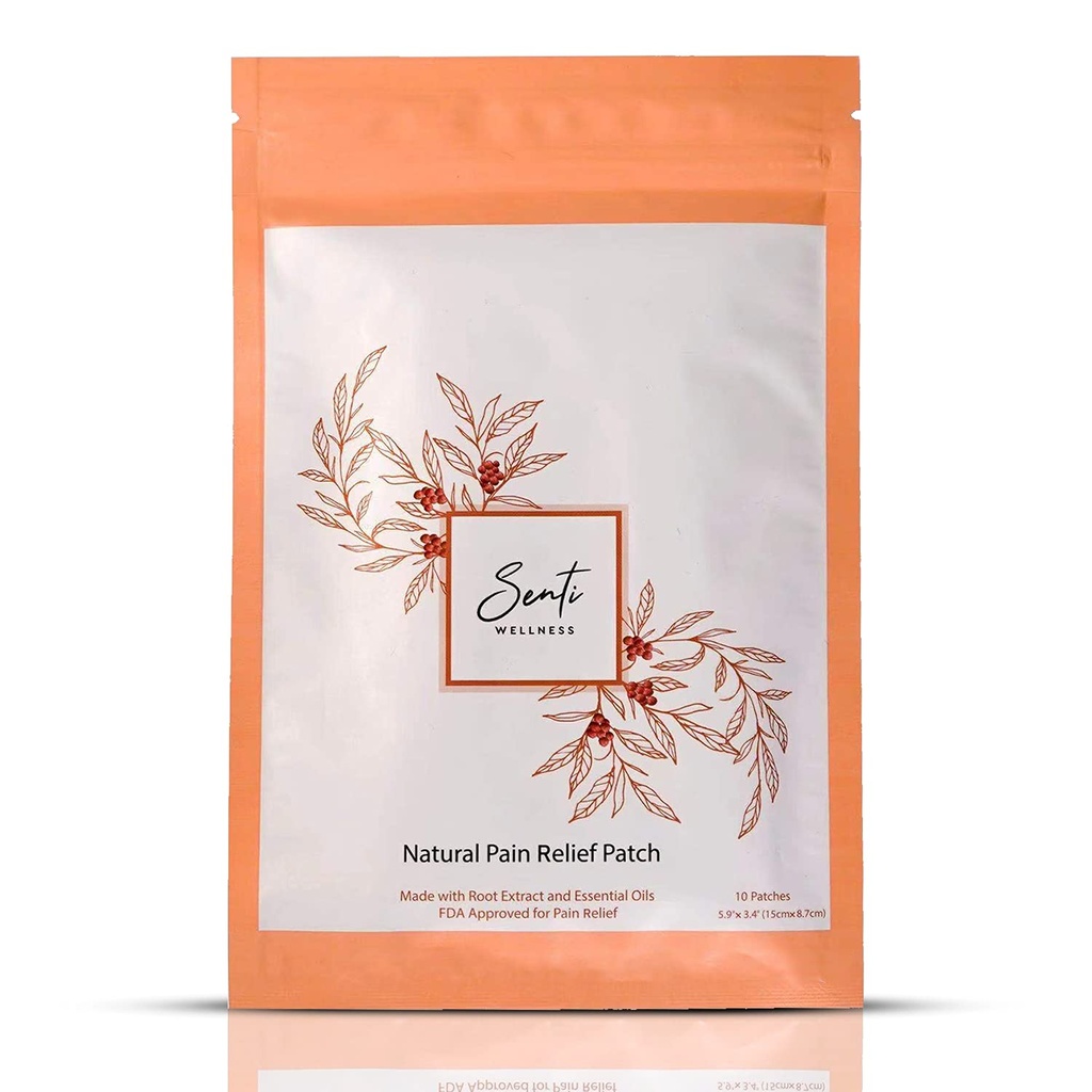 Senti Welless Natural Plant Based Pain Relief Patches | Quickly Relieves Back, Neck, Shoulder, Knee, Muscle, or Arthritis Pain | 10 Large Patches