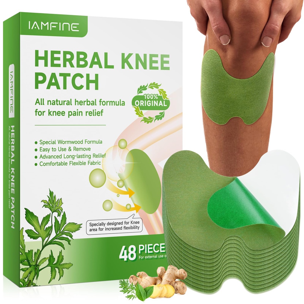 48Pcs Herbal Knee Patches, Wormwood Extract Sticker Heat Patches for Knee | Warming Herbal Plaster, 8 Hours Lasting, Extra Strength, Soothing Joint Discomfort for Knee, Back, Neck, Shoulder