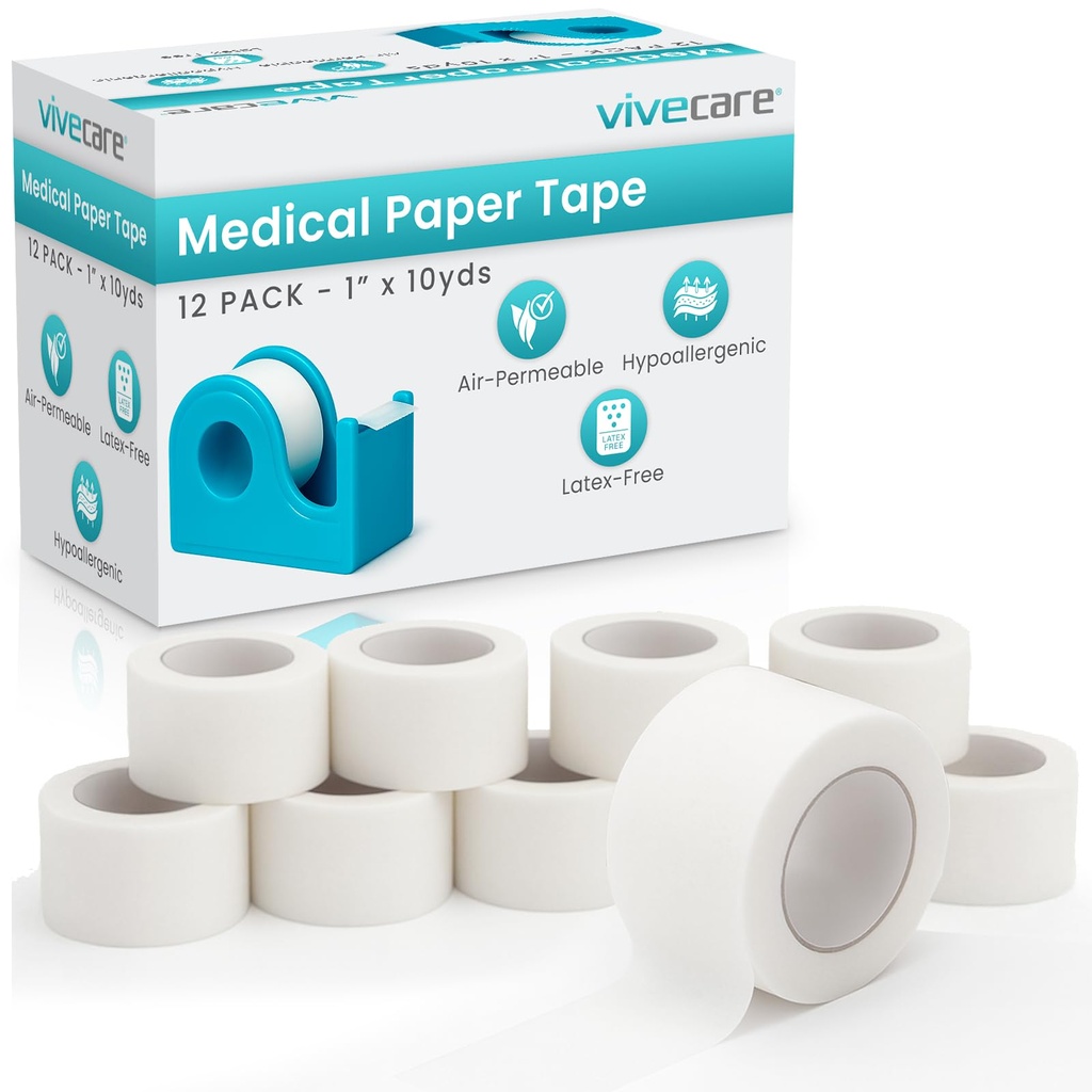 Vivecare Medical Paper Tape - Hypoallergenic Surgical Tape for Wound Care | Breathable, Gentle & Latex-Free First Aid Tape - Easy-to-Tear Adhesive Tape for Sensitive Skin, Bandages & Gauze (1''x10yd)