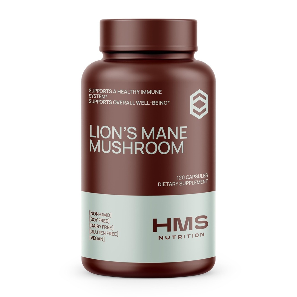 HMS Nutrition Lions Mane Supplement Capsules, Lions Mane Mushroom for Immune Support, Memory & Focus Supplement, 1000mg per Serving, Non-GMO Vegan, 120 Capsules, 2 Month Supply