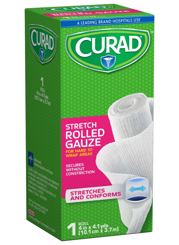 CURAD Cotton Stretch Gauze Bandage Roll, 4-Inch x 4.1-Yard Roll, Box of 1