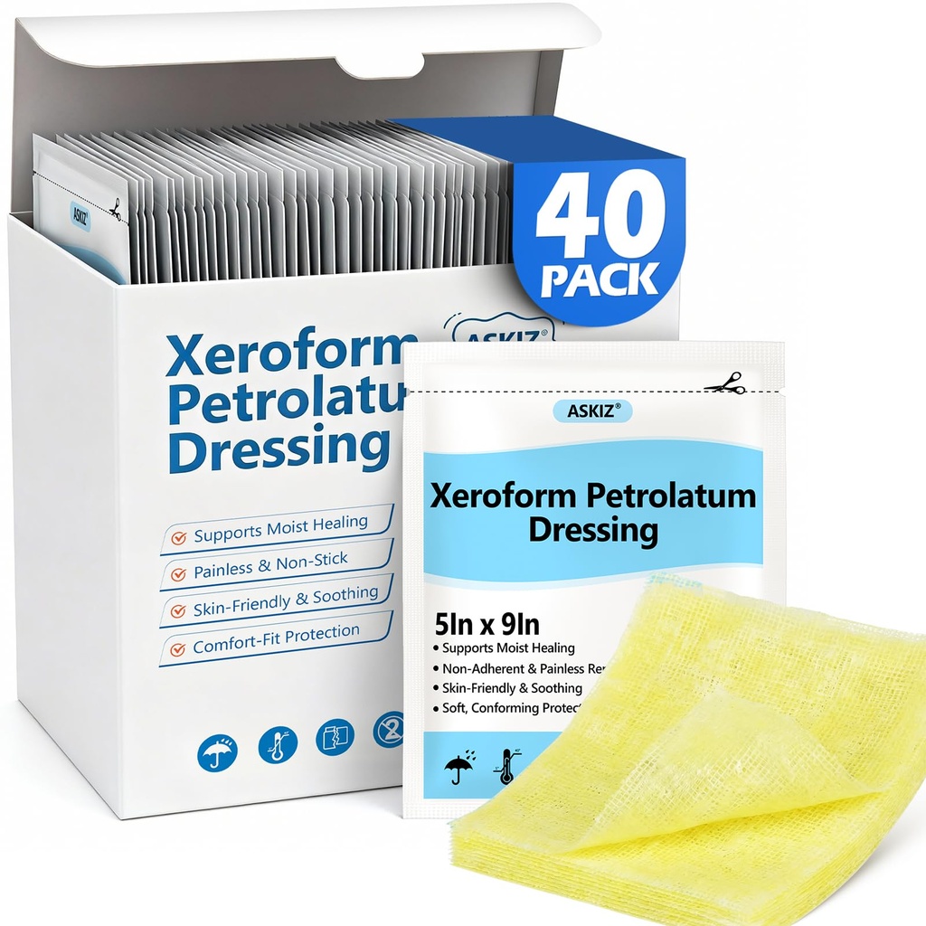 40 Pack Medical Xeroform Petrolatum Dressing Patch,5"x9"Non-Adherent Gauze Pads,Soft Fine Mesh Gauze Patch for Wound Care,Burns,Lacerations,Skin Grafts & Surgical Incisions,Individual Packaged
