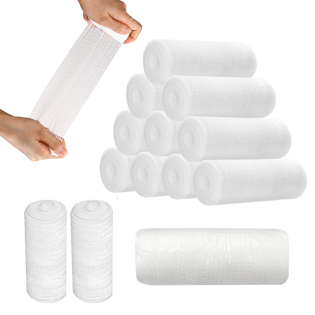 12 Rolls Stretch Gauze Bandages 3" x 2.1yd Gauze Rolled Bandage Tape Cotton Elastic Gauzes for Woulds Injuries and Surgery After Care