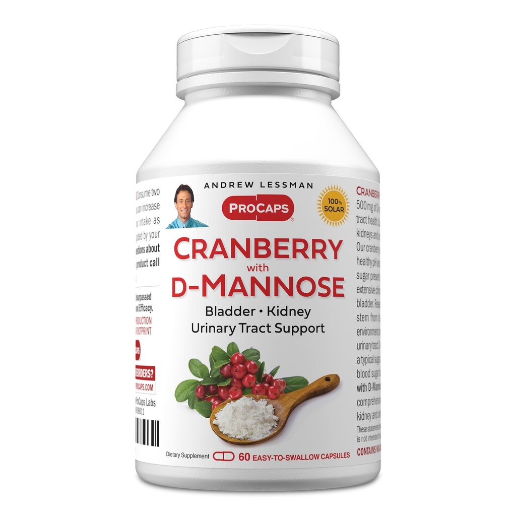 ANDREW LESSMAN Cranberry with D-Mannose - 60 Capsules - Supports Bladder, Kidney and Urinary Tract Health. High Potency Standardized Cranberry Concentrate and D-Mannose. Easy to Swallow Capsules