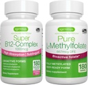 Super B12- Complex 1000mcg + Pure Folate 400mcg Wegan Bundle, Wysoka Absorpcja Podjęzykowa Witamina B12 z Metylokobalaminą, Adenozylkobalaminą i Hydroksokobalaminą + Optymalizowany L- Metylofolan, przez Igennusa