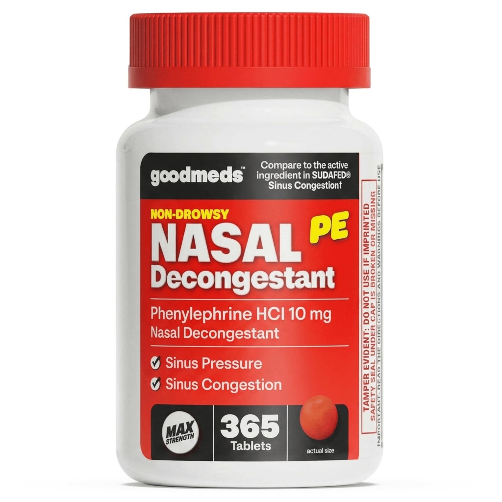 Nasal Decongestant PE Non-Drowsy for Adults | Maximum Strength Phenylephrine HCl 10mg to Relieve Sinus Pressure from Cold or Allergies | Comparable to the Leading Brand | 365 Tablets