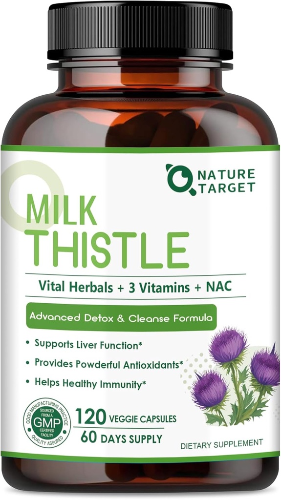Support TARGET Milk Thistle Supplement for Liver Cleanse Detox & Repair, Support Supplement with 350mg of 30:1 Milk Thistle Extract Equivalent to 10500mg, 120 Veggie kapsulak (60 Days Supply)
