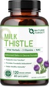 NATURE TARGET Mléko Thistle dodatek pro vyčištění jater Detox & Opravy, Support dodatek s 350mg 30: 1 Mléko Thistle Extract Ekvivalent do 10500mg, 120 Veggie Kapsle (60 dní dodávky)