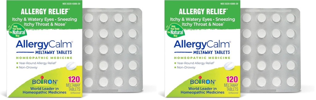 Boiron AllergyCalm Tablets for Relief from Allergy and Hay Fever Symptoms of Sneezing,Runny Nose,and Itchy Eyes or Throat -,120 Count (Pack of 2)