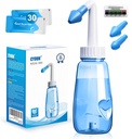 Neti Pot Sinus Rinse Bottle 300 ML with 30 Nasal Wash Salt Packets and Sticker Thermometer Nose Wash Cleaner Pressure Rinse Nasal Irrigation for Adult & Kid BPA Free (Blue)