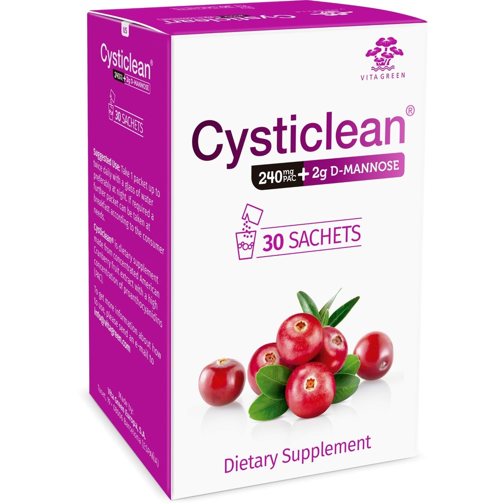Cysticlean 240mg PAC with 2g D-Mannose Supplement | Supports urinary tract health, promotes bladder comfort, and aids natural infection defense with potent PAC and D-Mannose.
