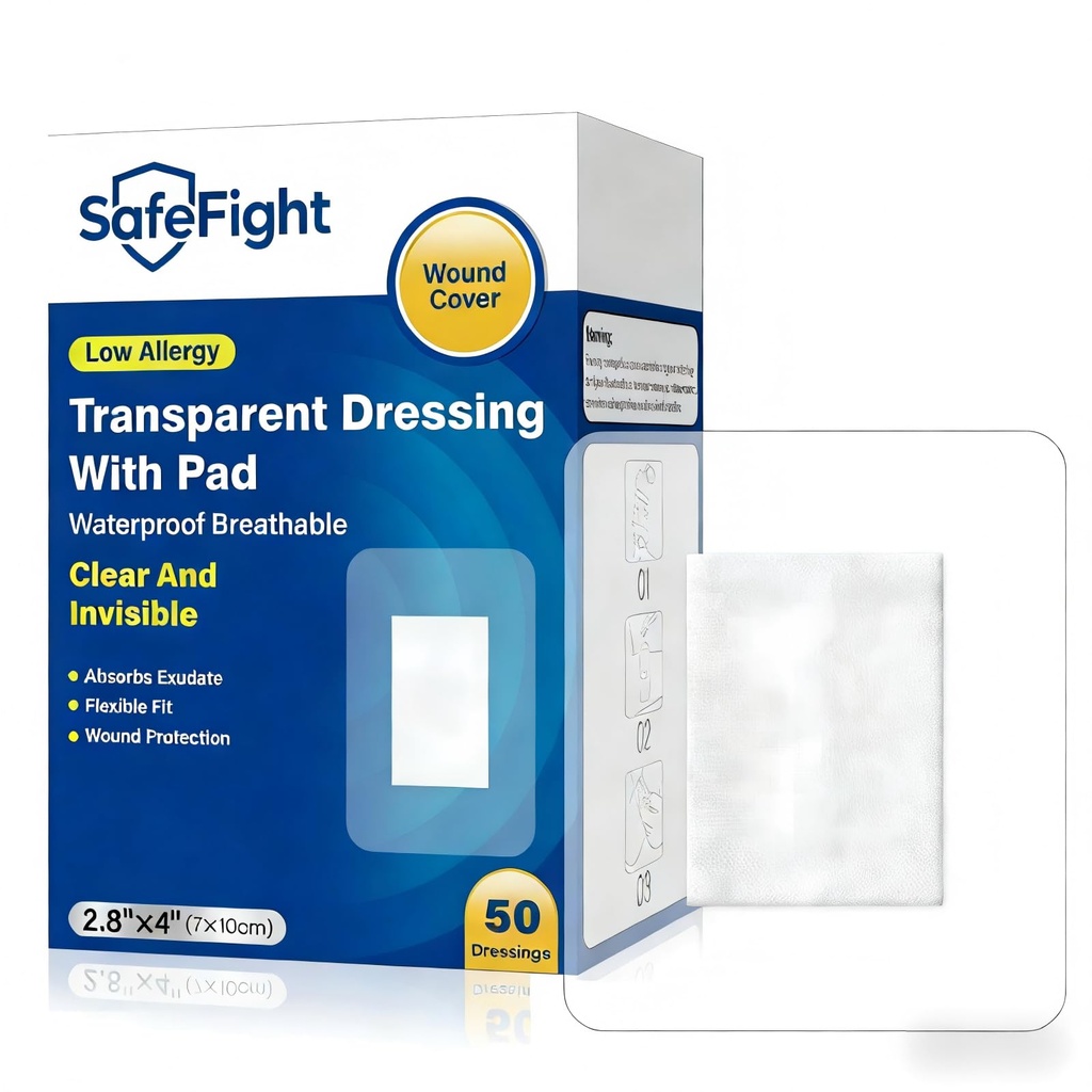 Transparent Film Dressing with Pad 50 Pack,Waterproof Adhesive Bandages for Wound Care,IV Shield, Tattoo Aftercare, Shower Protector(2.8"x 4")