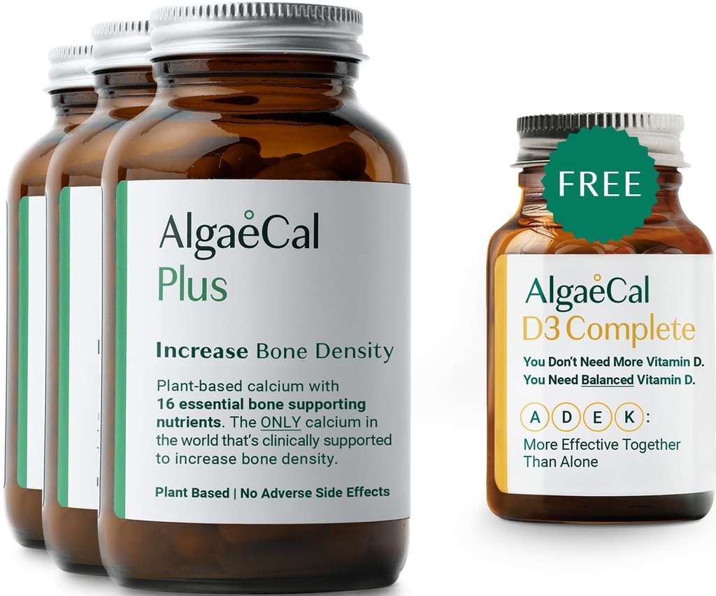 ALGAECAL Plus Bundle - Free 4-in-1 Vitamin D3 Complete & Red Algae Calcium with 16 Bone-Supporting Nutrients, Clinically Supported to Increase Bone Density & Boost Immune System