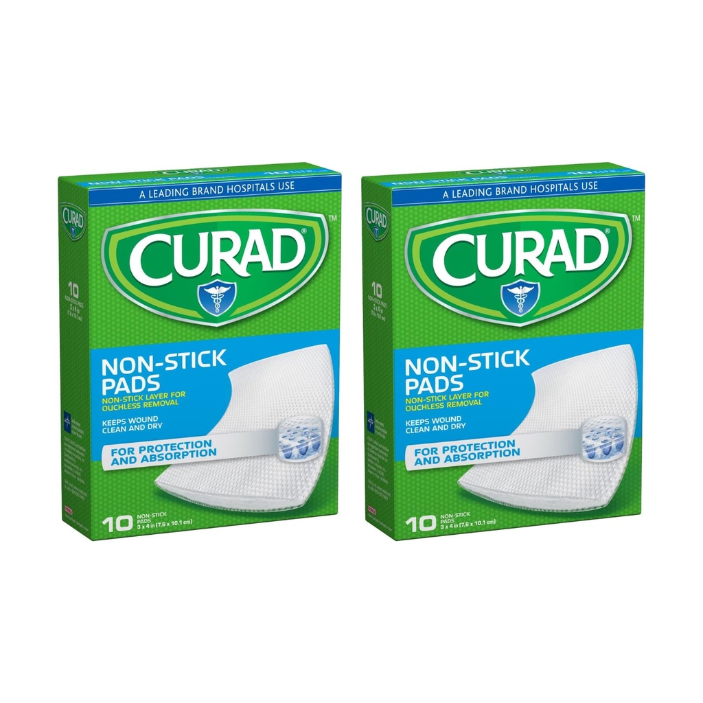 Curad Medium Non-Stick Pads 3 X 4 Inches,10 Count (Pack of 2)
